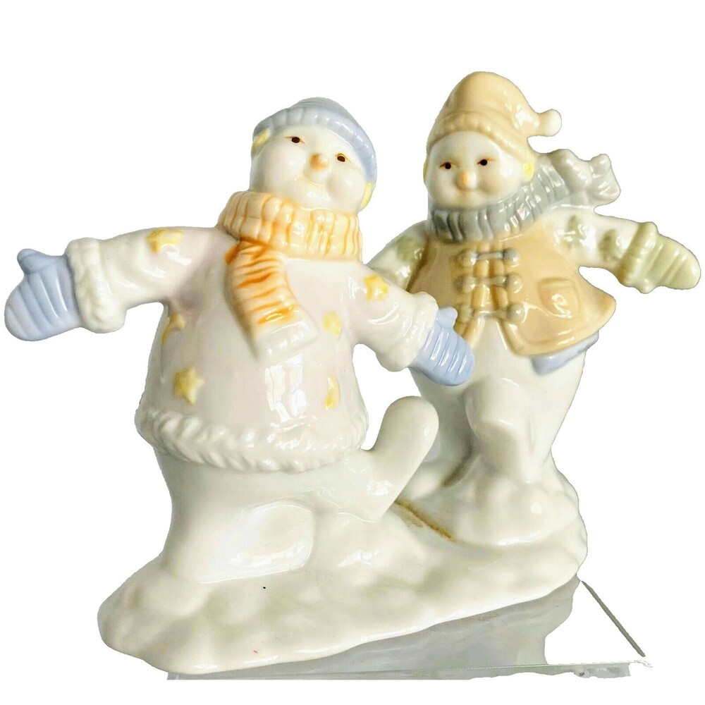 Dancing on the Snow  Mr & Mrs Snowman Porcelain Christmas Holiday Figurine Decor